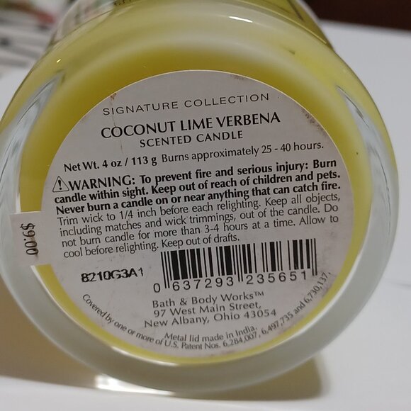 Scented Candle 4 Oz. Bath and Bodyworks Coconut Lime Verbena - Picture 4 of 6